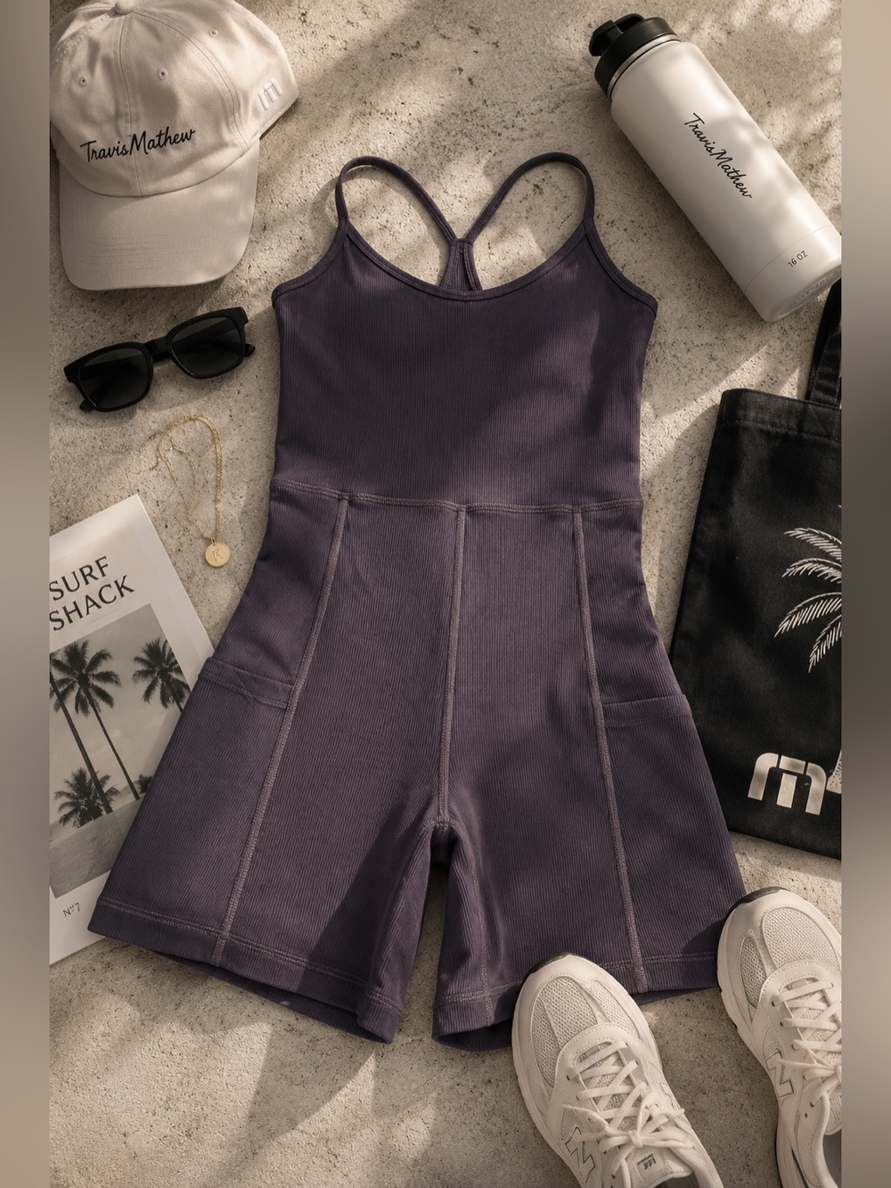Travis Mathew Women's Athletic Shorts Romper in Deep Purple